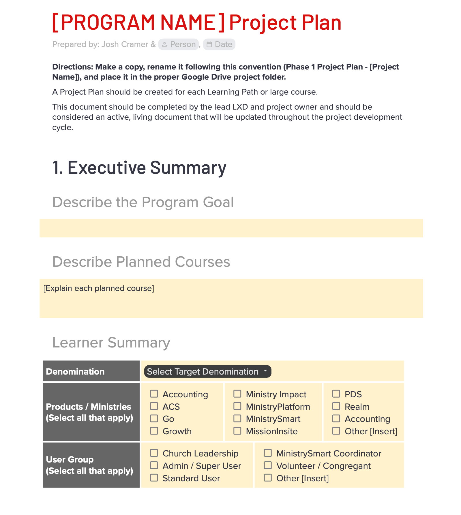 Project Plan Template
